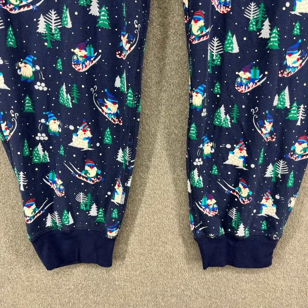 Lands End Gnome Skiing Christmas‎ Pajama Pants Joggers Navy Blue Size L 36 38